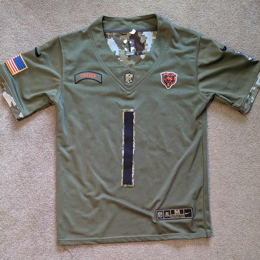 Nike #1 Fields Chicago Bears 2022 Salute To Service Jersey Youth M